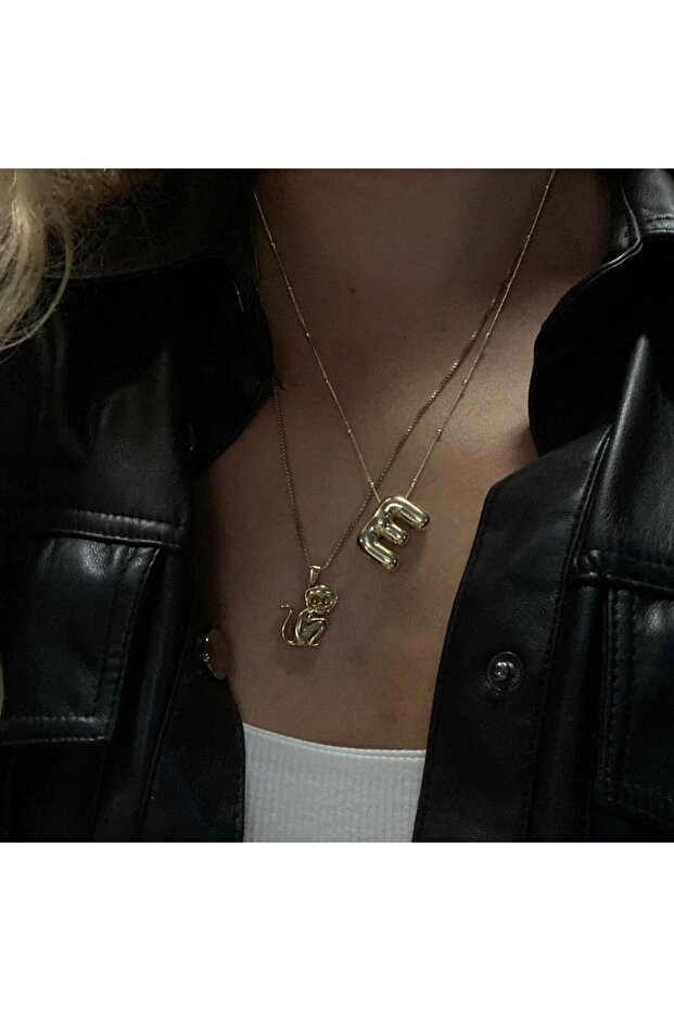 Çelik Balon E Harf Kolye - 2