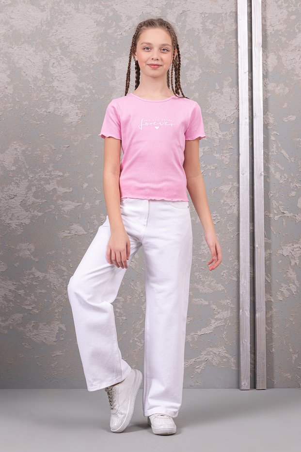 Girl's Wide Leg Gabardine Trousers