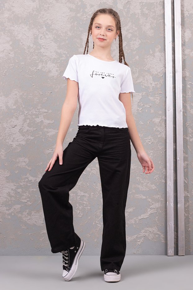 Girl's Wide Leg Gabardine Trousers
