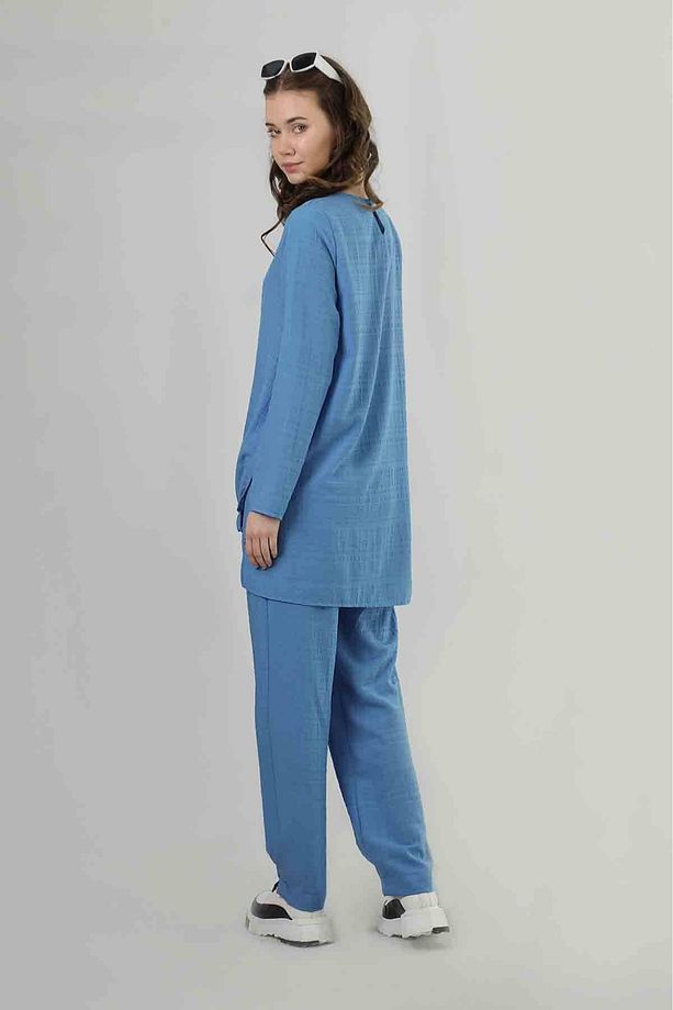 Yırtmaçlı Tunik Pantolon Takım Mavi - 5