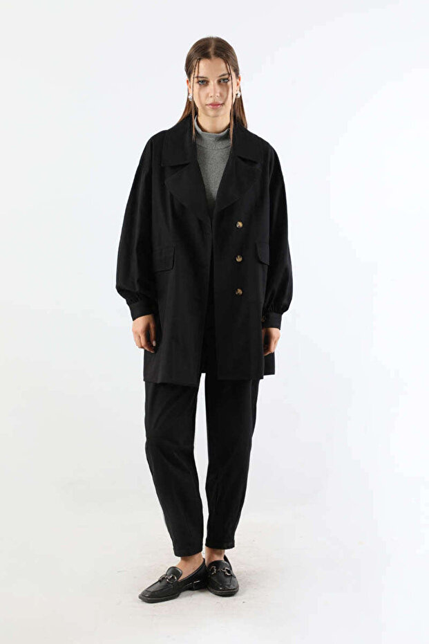 طقم جاكيت جبردين أسود - 1