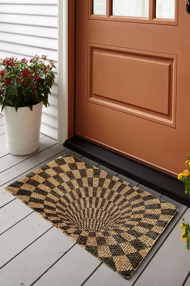 Dama Desenli Jüt Detaylı Pvc Tabanlı Kalın Kapı Önü Paspası 45x75 - 1