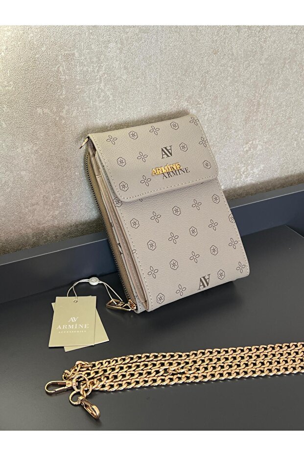 ARM.266.VZ.PA Armine 2 Compartment Zipper and Clip Closure Designed Leather Handbag
