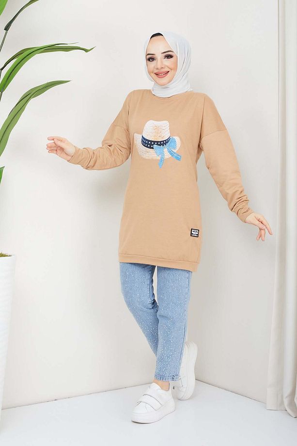 Menekşe Tesettür Tunik - Camel - 1