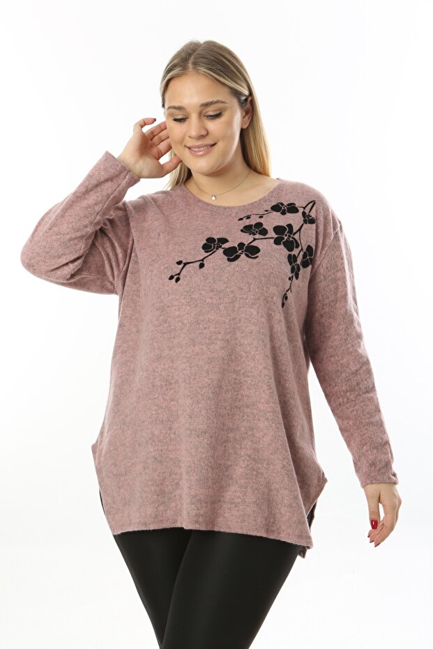 LARGE SIZE SOFT FLOWER PATTERNED Pullover - 1