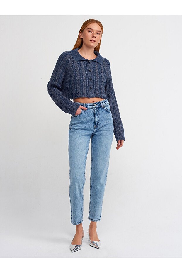 Snow Wash Comfort Mom Jean Pants-Blue