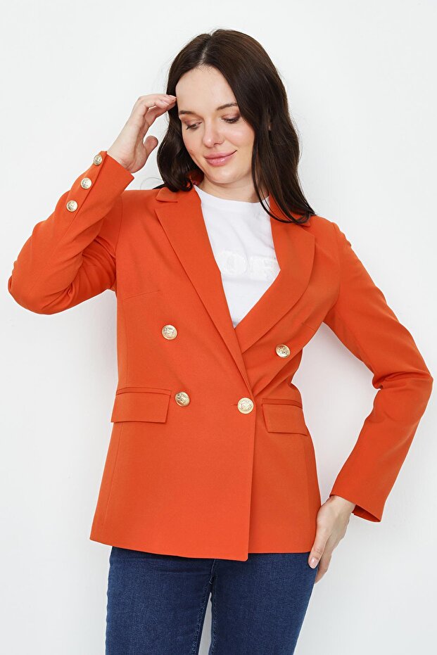 Kadın Gold Düğmeli Blazer Ceket - 4