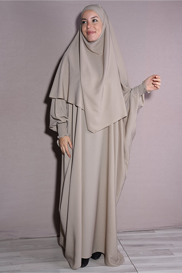 Double Set Medina Silk Fabric Shawl and Dress Beige