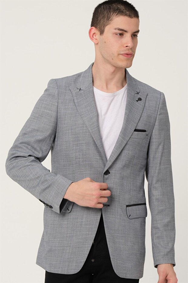 Erkek Klasik Yaka Casual Şık Rahat Kalıp Blazer Ceket - 4