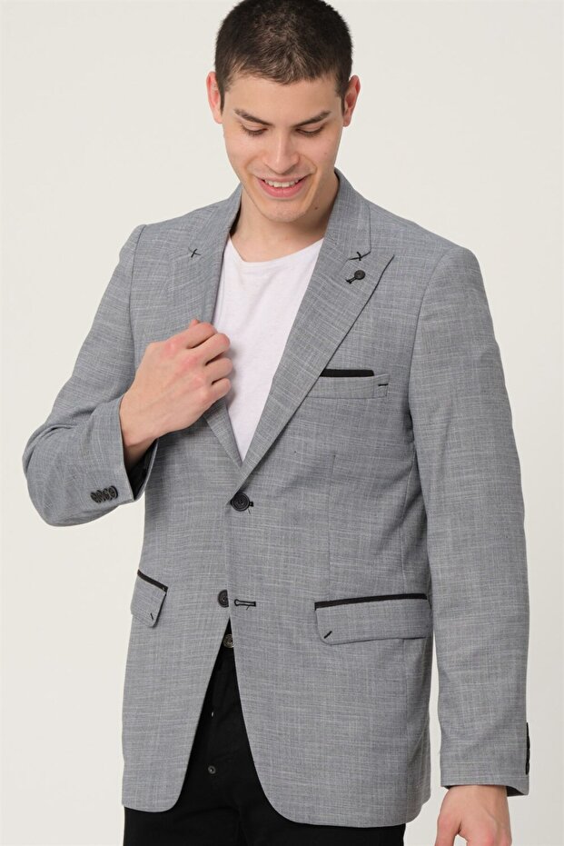 Erkek Klasik Yaka Casual Şık Rahat Kalıp Blazer Ceket - 5