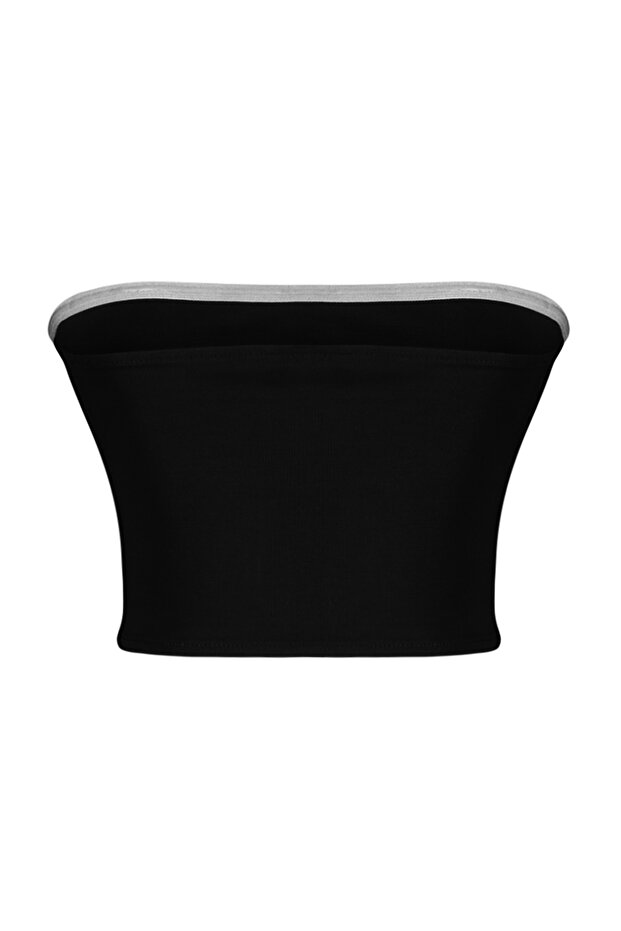 Siyah Fitted Straplez Yaka Crop Esnek Örme Bluz TWOSS24BZ00055 - 7