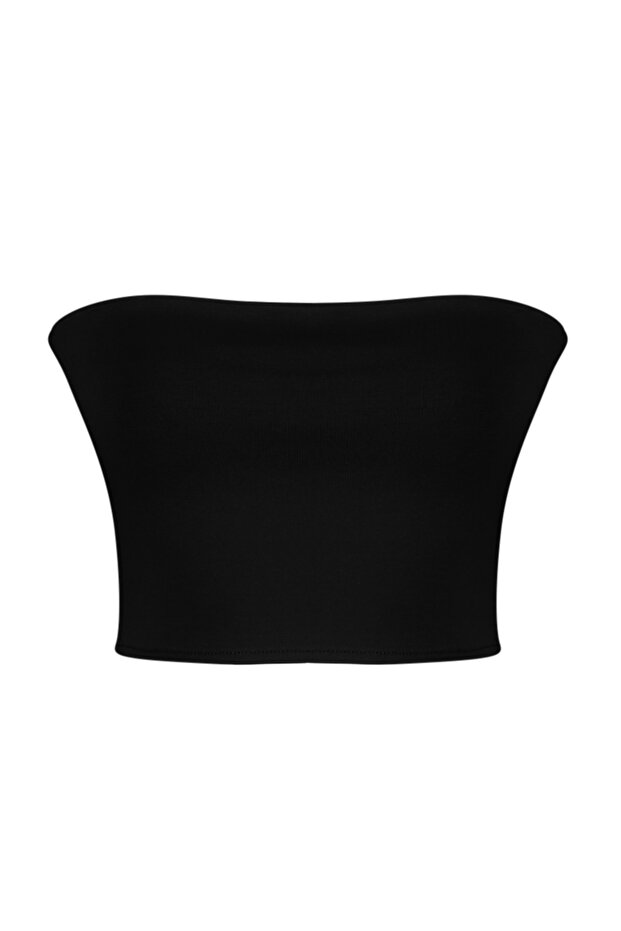 Siyah Fitted Straplez Yaka Crop Esnek Örme Bluz TWOSS24BZ00055 - 6