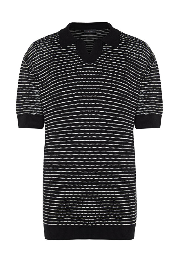 Siyah Relaxed Kısa Kol Polo Yaka Triko T-shirt TMNSS23PO00026 - 7