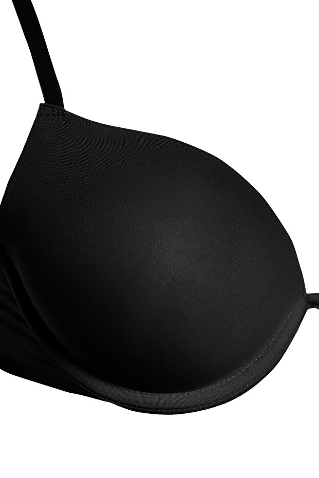 Siyah İp Askılı Ekstra Dolgulu/Push-Up Tshirt Bra Örme Sütyen THMAW22SU0004 - 10