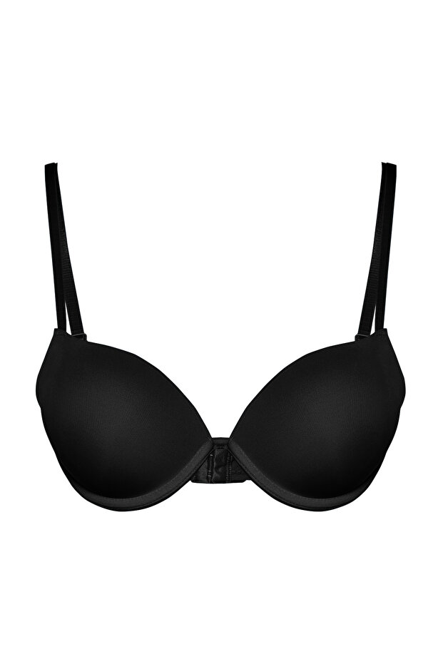 Siyah İp Askılı Ekstra Dolgulu/Push-Up Tshirt Bra Örme Sütyen THMAW22SU0004 - 12