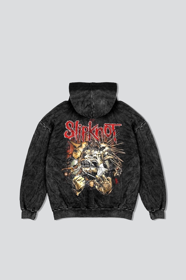 Washed Black Slipknot Back Printed Oversize Unisex Hoodie