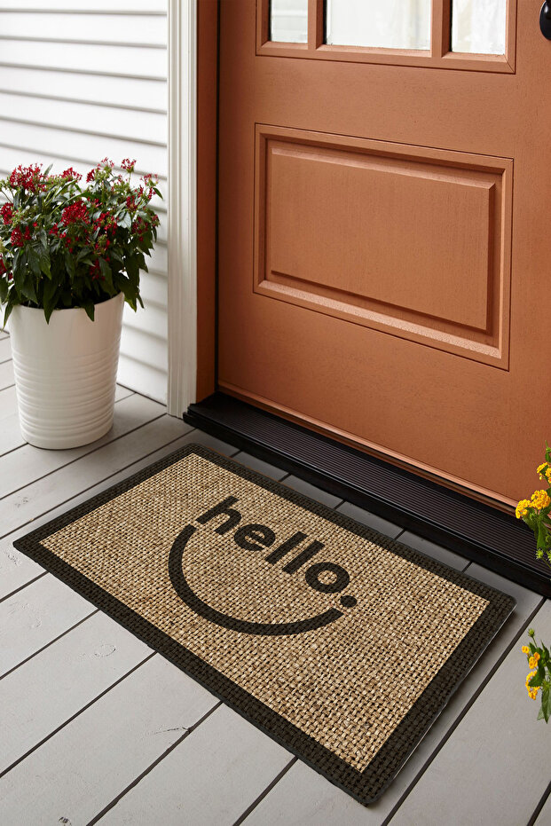 Hello Smile منقوشة من الجوت مفصلة PVC قاعدة سميكة الباب الأمامي حصيرة 45x75