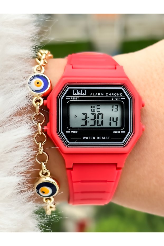 Red Color, Waterproof, 2 Years Warranty, Digital Girl's (+6) Wristwatch + Bracelet