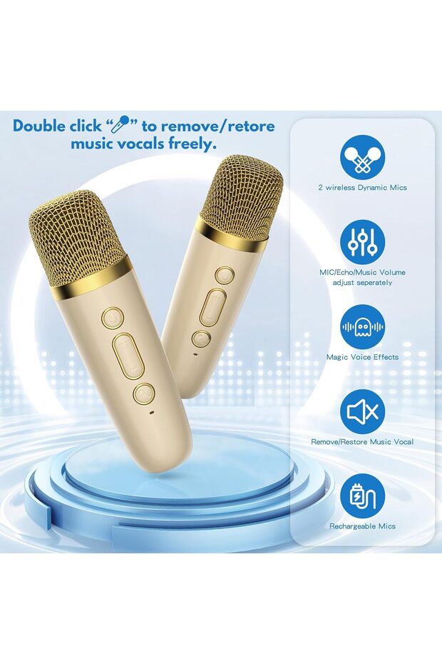 Mini Karaoke Makinesi, Çocuklar ve Yetişkinler için Taşınabilir Bluetooth Karaoke Hoparlörü - 4