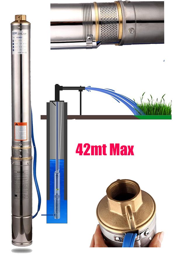 4SDM4/6 Paslanmaz Çelik Dikey 6 Kademeli Derin Kuyu Dalgıç Pompası 4'' 0.5Hp Monofaze Max 42Mt - 1