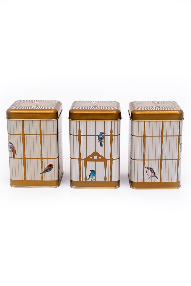 Erb09t7 Square Storage Container 105x105x160 Set of 3, Bird Cage