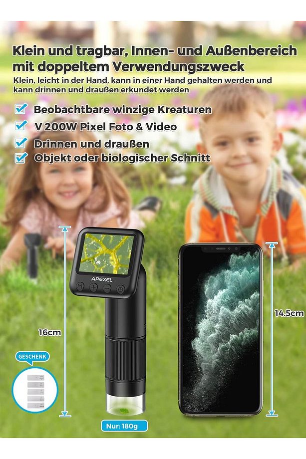 Çocuklar için cep mikroskobu, mikroskop kaydıraklı el dijital mikroskobu - 2