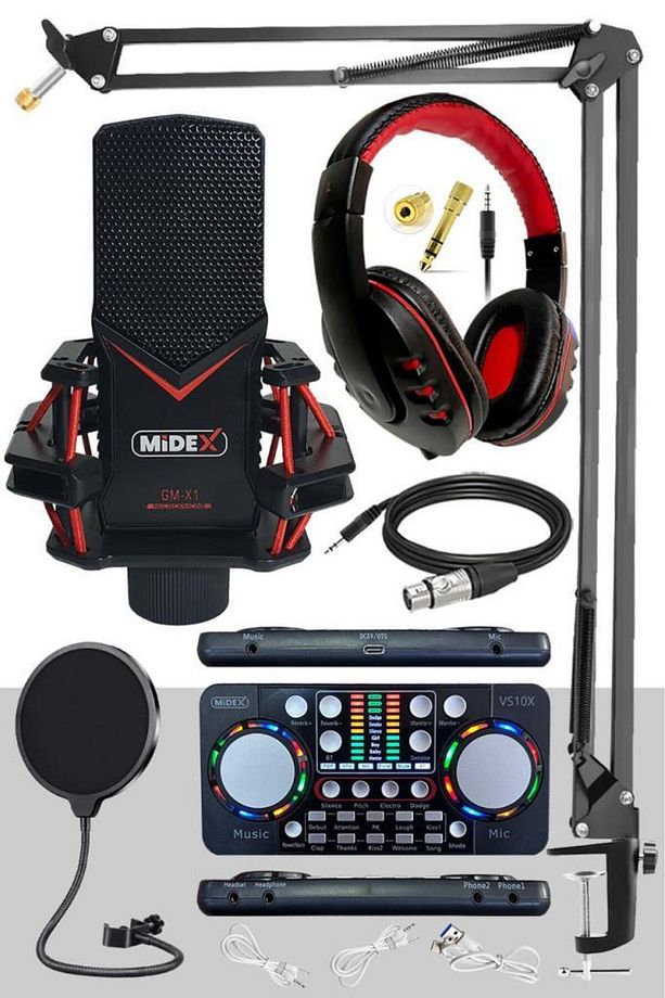 GMX-1 Persuasive Paket-4 Stüdyo Mikrofon Ses Kartı Kulaklık Stand (Kayıt ve Canlı Yayın) - 1