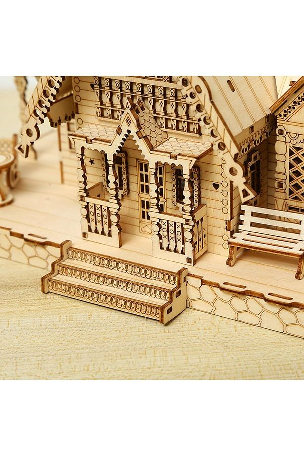 3D ahşap yapboz kilit seti, mimari model kiti, yetişkinler için kendi ahşap el işi kitinizi yapın - 5