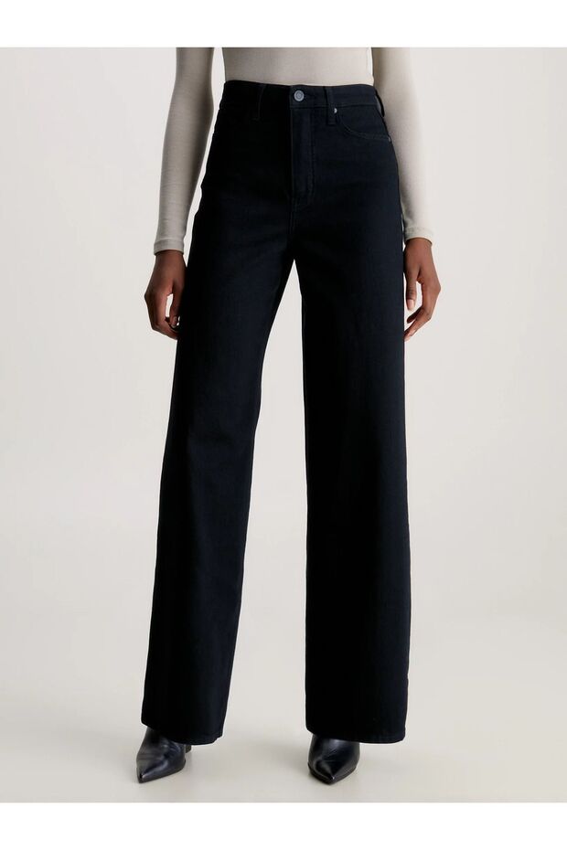 Lora Solmaz Jet Black Extra High Waist Lycra Palazzo Casual Jean Trousers