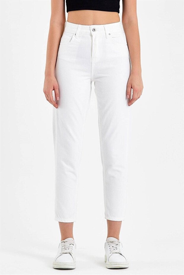 Women's High Waist White Boyfriend Jeans Lycra Stretch Denim Pants 2024