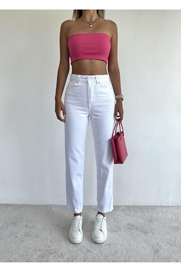 High Waist White Mom Jeans Lycra Flexible Jeans 2024