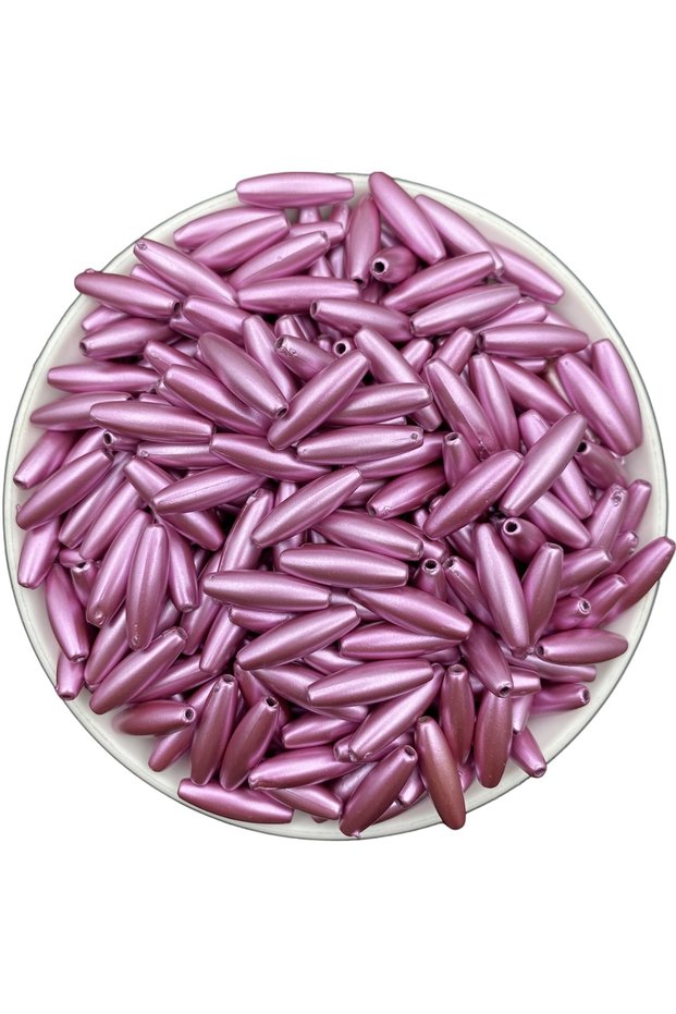 Pink Color Matte Metallic Large Barley Stick Model Beads, Jewelry, Bag Beads (100gr ~ 230 Pieces Beads)