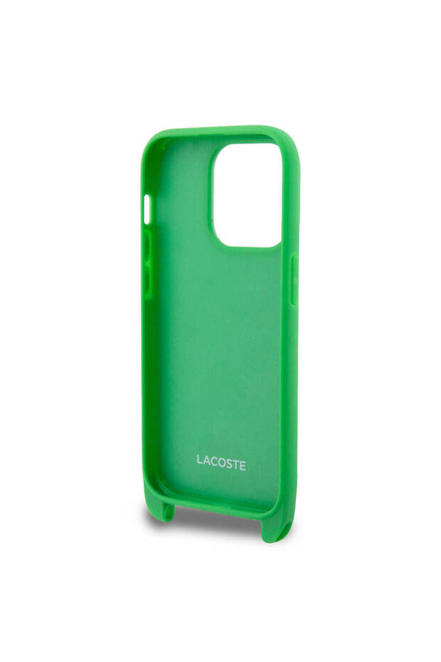 iPhone 15 Pro Max Kılıf Lacoste Lisanslı PU Pike Desen Askılı İkonik Timsah Logo Yeşil - 4