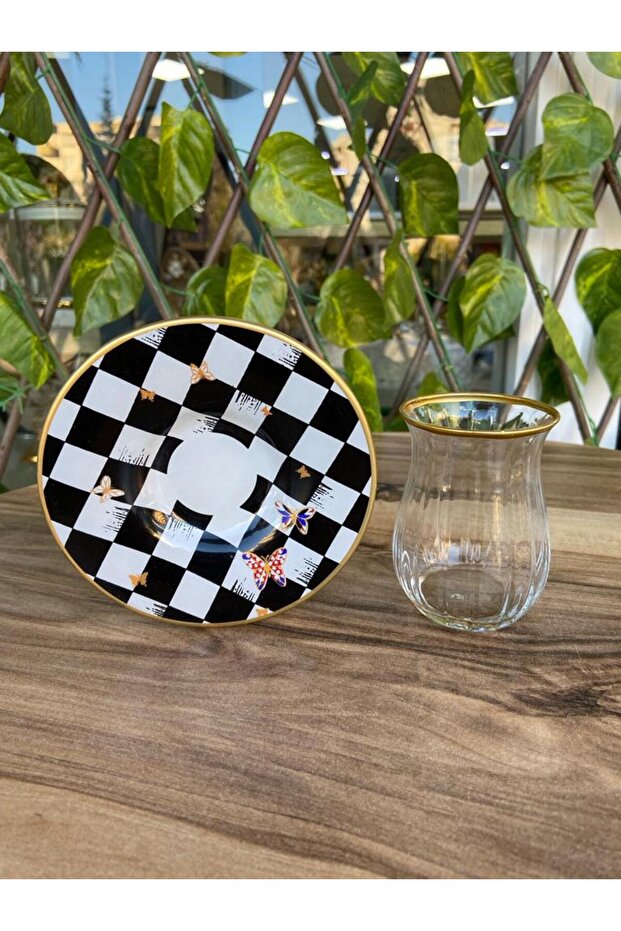 Damalı model linka çay seti. - 4