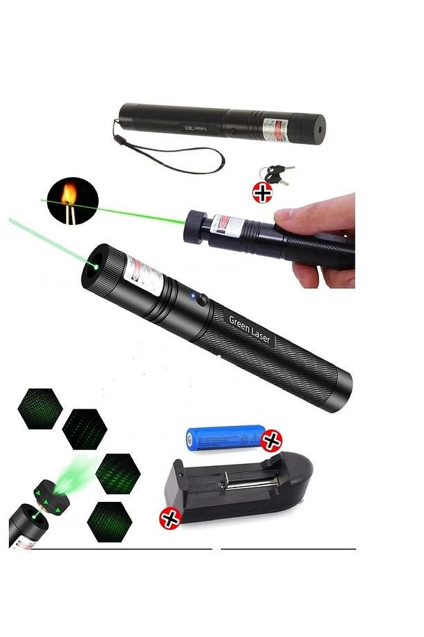 Yeni Model - Turbo Yeşil Şarjlı Lazer Pointer Metal Kasa Green Laser Ultra Güçlü 2024 Series - 1