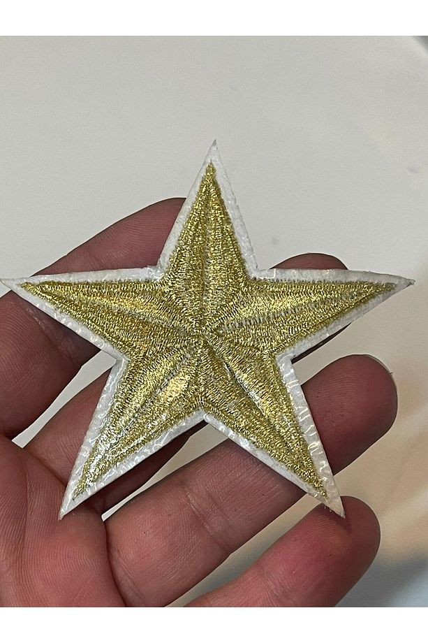 8x8 Cm Ütü Ile Yapışan Altın Renkli Yıldız Aplik Arma Yama Aksesuar - 1