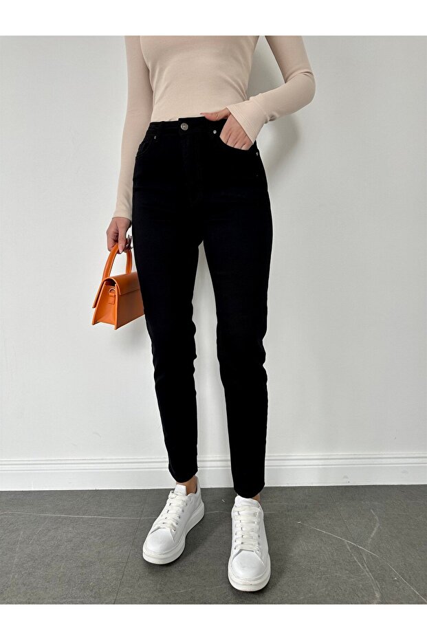 Women's High Waist Black Mom Jeans Lycra Jeans