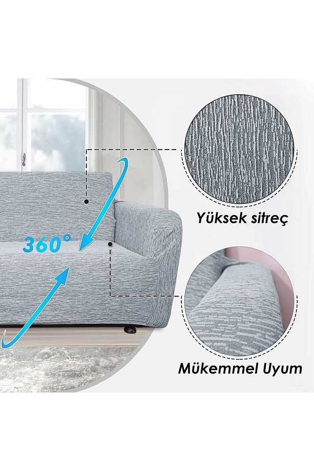Düz Jakarlı 3 Kişilik Kanepe Örtüsü Lastikli - 3