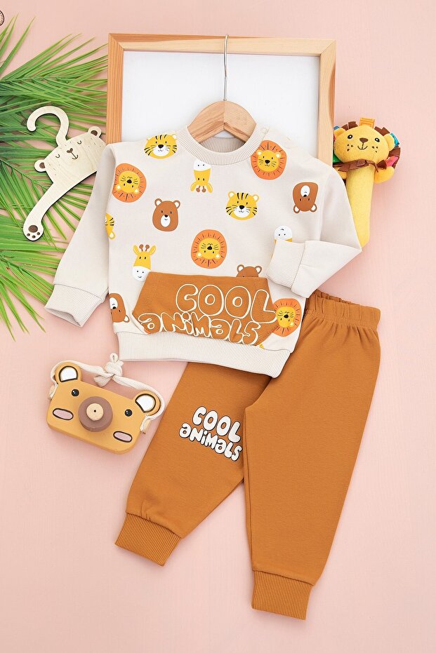 BABY BOY COOL ANIMALS PRINTED INTERLOK FABRIC 9-12-18-24 MONTHS SEASONAL SET
