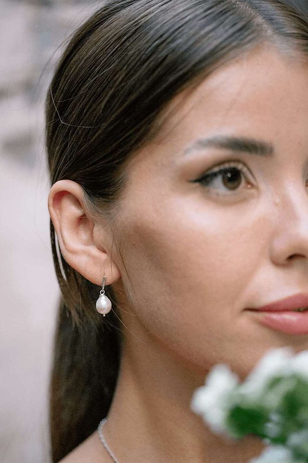 Sara Gümüş Barok İnci Kolye ve Küpe Seti - 5
