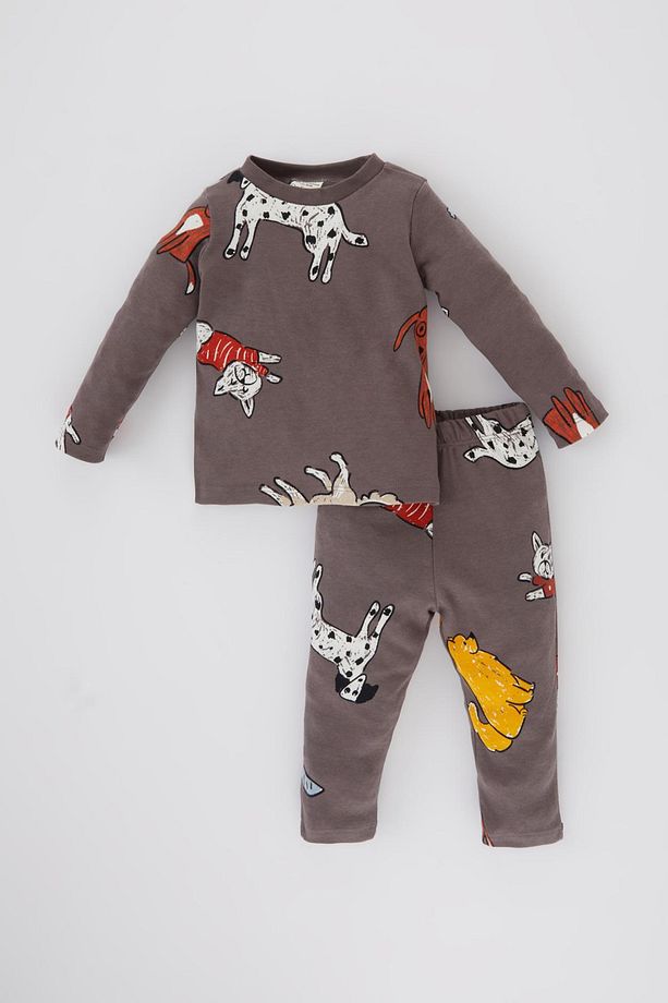 Erkek Bebek Pijama Takımı Köpek Desenli Bisiklet Yaka Uzun Kollu Üst Uzun Alt Y4062a224sp - 1