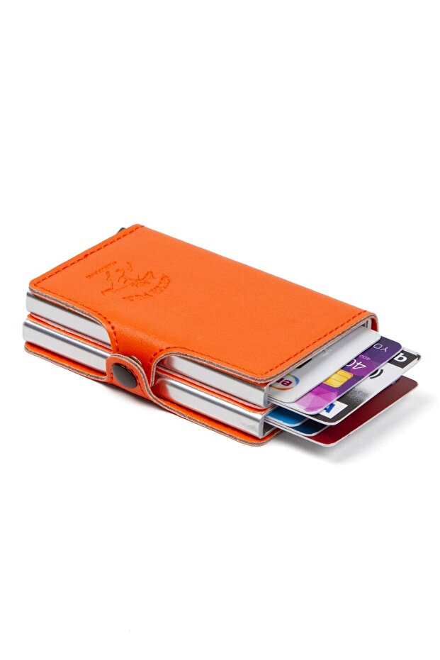 محفظة حامل بطاقات آلية مزدوجة أوتوماتيكية مع ميزة حجب Rfid (6.5x9.5 سم)
