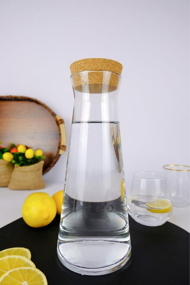 Emma Mantar Kapaklı Cam Su Şişesi Başucu Sürahisi Karaf 1000 Ml - TG0357080004BRY C320.225 - 1
