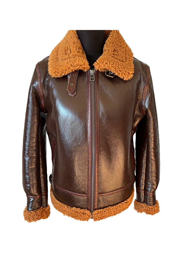 OCTAVIA - WOMEN'S GENUINE SHEEP FUR GLOSSY BROWN JACKET