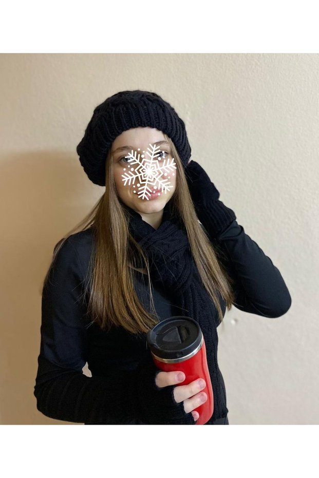 3-Piece Winter Black Color Scarf - Beanie and Finger Cut Gloves Set - Hat, Fingerless Gloves