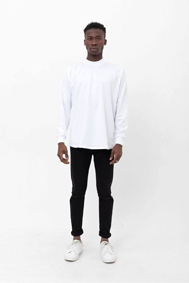 GRODY.T Men's basic regular fit half fisherman sweatshirt cotton 2 thread white