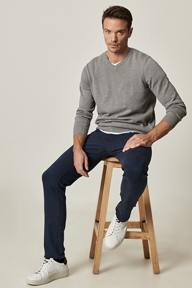 Men's Navy Blue 360 Degree All-Direction Stretch Slim Fit Slim Fit Cotton Flexible Comfortable Trousers