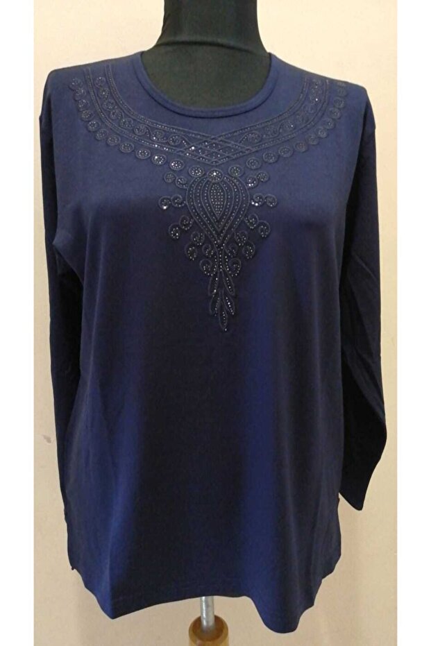 Women's Navy Blue Mother Stone Combed Cotton