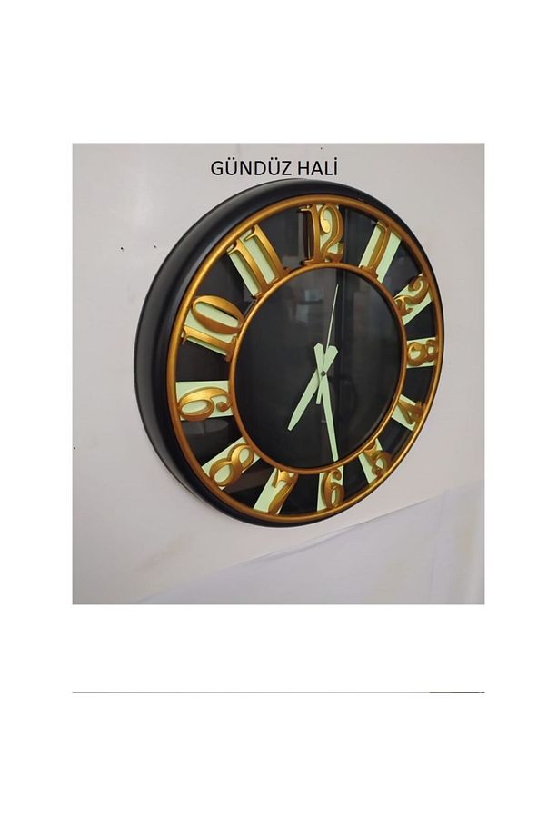 Gece Karanlıkta Parlayan Fosforlu Altın Varaklı Duvar Saati 40 Cm - 4