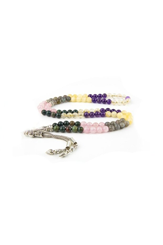 Certified Leo Sign 99-Piece Prayer Beads Amethyst-Blood Stone-Citrine-Labradorite-Pink Quartz-Calcite